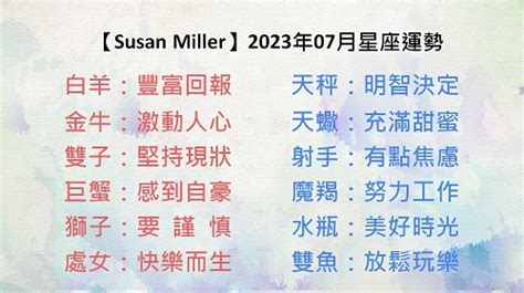 蘇珊米勒2023年星座運勢 五行 木 性質